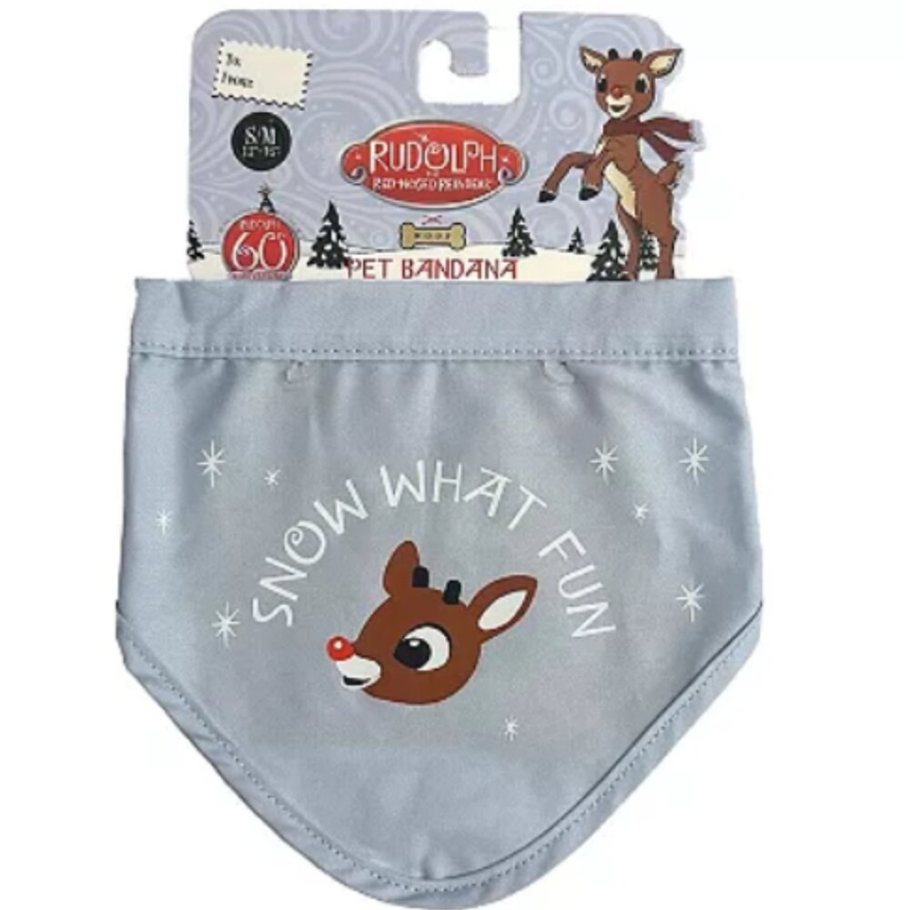 NWT ~ Rudolph The Red Nosed Reindeer "Snow What Fun" Pet Bandana (Small/Medium)